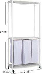 Household Essentials 3-Bag Laundry Center, Smooth Laminate Shelving, Sturdy Steel Frame, White