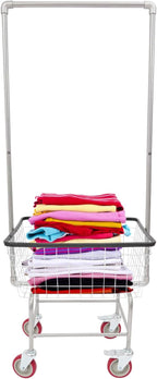 67"H Laundry Cart, Rolling Laundry Basket with Hanging Rack & Wheels, Metal Steel Wire Clothes Hamper with Storage Shelf for Homes, Hotels, Bathrooms & Commercial Laundry, 110lbs Capacity(B)