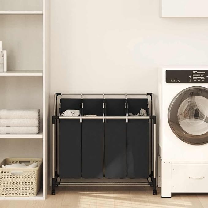 vidaXL Laundry Sorter with 4 Bags Black Gray Cart Organizer Clothes Basket