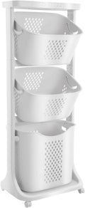 Rolling Laundry Hamper Basket Storage Sorter, 3 Tier Laundry Basket Organizer, Laundry Sorter with 4 Wheels for Kitchens, Bathrooms, Bedrooms, Laundry Rooms