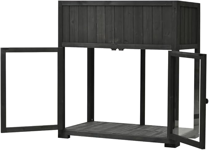 Patio 35.4''x17.7''x37.4'' Mini Wood Cold Frame, Compact 2 Doors Garden Greenhouse with Wheels, Raised Bed with Liner for Indoor Outdoor Use (Black)