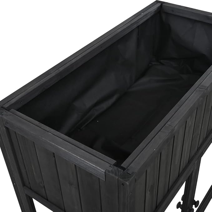 Patio 35.4''x17.7''x37.4'' Mini Wood Cold Frame, Compact 2 Doors Garden Greenhouse with Wheels, Raised Bed with Liner for Indoor Outdoor Use (Black)