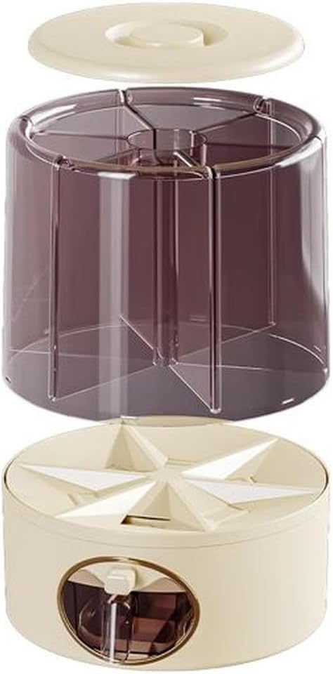 Premium 6-Grid Rotating Food Dispenser with Sealed Lid – 360° Rotation Grain Storage Container for Rice, Beans, Cereal, Peanuts, Barley, and More – Kitchen Pantry Organizer