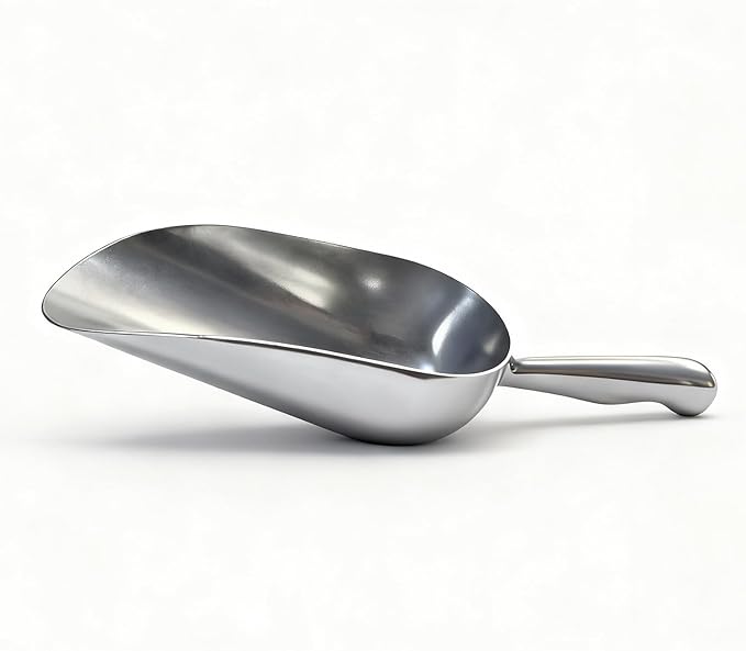 6 OZ Cast Aluminum Utility Scoop, One-Piece Solid Ice Scoop for Ice Bucket, Bar, Kitchen, Multipurpose Food Scooper for Flour, Sugar, Popcorn, Dog Food (Silver) (6OZ)