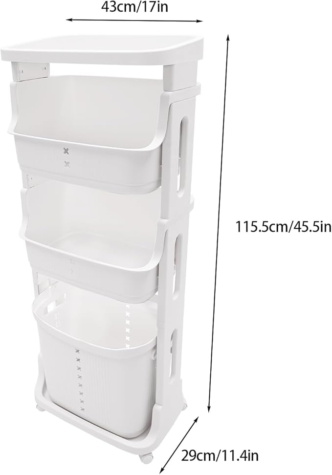 Rolling Laundry Hamper 4 Section Laundry Sorter Cart Vertical Laundry Basket Quad Laundry Sorter for Towels, Blankets & Bathroom Organization White