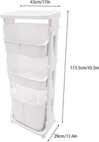 Rolling Laundry Hamper 4 Section Laundry Sorter Cart Vertical Laundry Basket Quad Laundry Sorter for Towels, Blankets & Bathroom Organization White