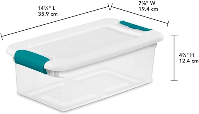 Sterilite 6 Quart Clear Latch Lid Stackable Storage Box Tote, 12 Pack, and Small Clear Latch Lid File Clip Box, 12 Pack for Household Organization