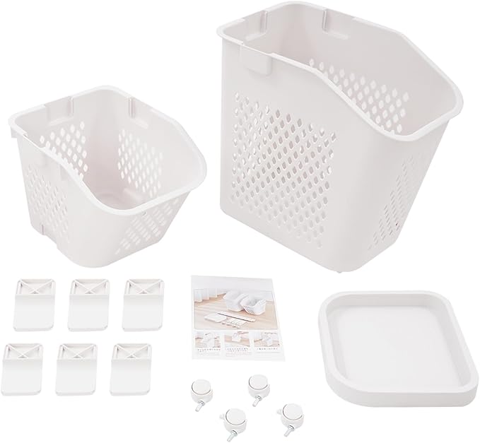 Laundry Hamper Basket Sorter, Multi-Tier PP Laundry Sorter Cart with 4 Wheels, Removable Rolling Laundry Baskets, Heightened Fence, Elevated Bottom (2-Tiers 15.1x29.6in)