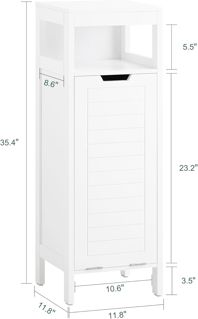 Haotian Small Tilt-Out Laundry Hamper Cabinet, Skinny Bathroom Storage Cabinet for Clothes Organization with Hidden Basket & Shelf, White BZR122-W