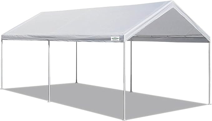 Caravan Canopy Powder Coated Heavy Duty Steel Frame Pop Up Carport with 6 Steel Stakes for Outdoor Activities and Events, White
