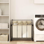 vidaXL Laundry Basket, 4-Bag Laundry Sorter, Rolling Laundry Basket with Removable Bags for Clothes Storage, Laundry Hamper with Wheels, Cream Steel