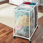 3 Bag Mesh Rolling Laundry Sorter Cart, Soft Silver –Detachable Net Bag, Tool-free Assembly