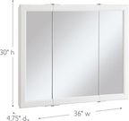 Design House 545103-WHT Wyndham Medicine Cabinet – Durable White Assembled Frame – Bathroom Wall Cabinet with Mirrored Door, 36-Inch – 4.75" X 36" X 30", White, 1 Count, Tri-View