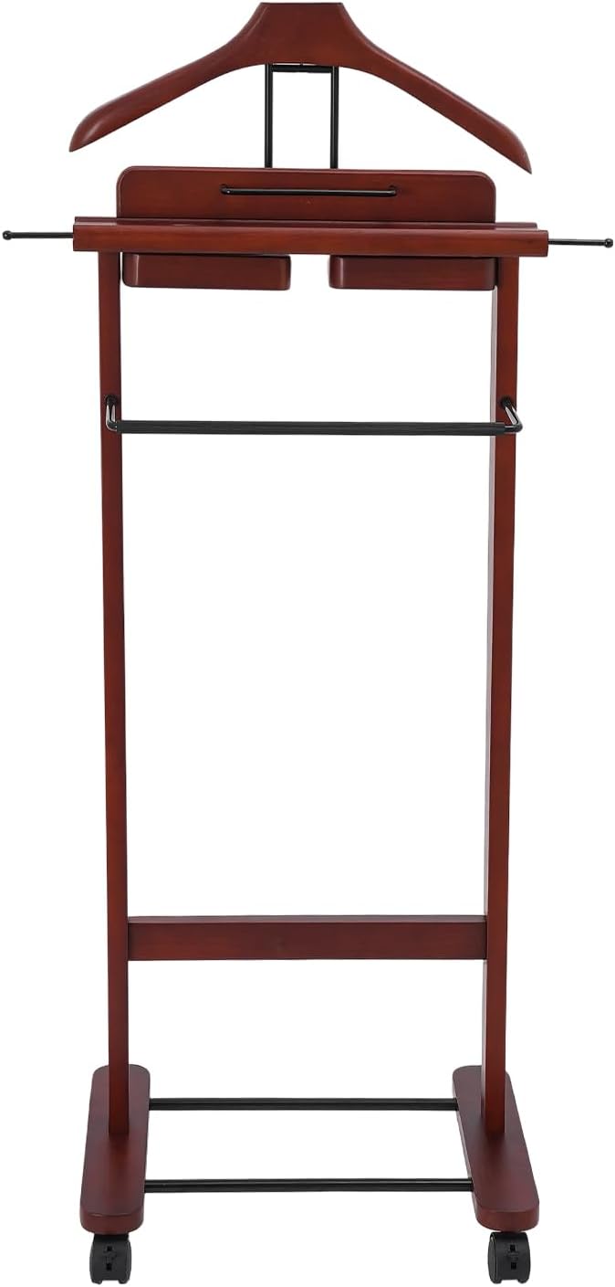 Freestanding Mens Valet Stand with Drawer, Rolling Suit Hanger Butler Clothes Rack with Base, for Office Living Room Bedroom