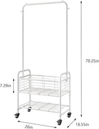 SUOERNUO Laundry Basket with Wheels Rolling Laundry Hamper Laundry Sorter Cart Shelf Hanging Rack,White