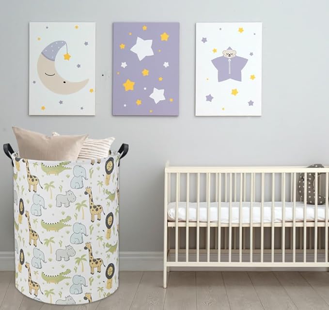 Animal Baby Laundry Basket Baby Hamper Kids Hamper Basket Toy Storage Bin for Boys Room Decor Baby Nursery Hamper Gift Baskets for Bedroom Bathroom(Green Animal)