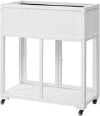 Patio 35.4''x17.7''x37.4'' Mini Wood Cold Frame, Compact 2 Doors Garden Greenhouse with Wheels, Raised Bed with Liner for Indoor Outdoor Use, White