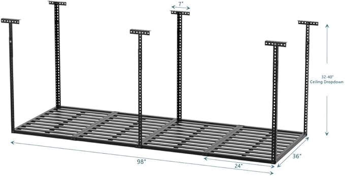 Garage Ceiling Storage Racks 3x8 Ft Heavy Duty Overhead Storage Rack 750 LBS Capacity Adjustable Ceiling Mounted Storage System for Garage Basement Workshop Black