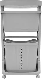 Laundry Basket Holder,3-Layer Stackable Laundry Basket System Rolling Storage Cart, Vertical Laundry Sorter with Wheel for Kitchen Shelf,Fruit Stand,Clothes Basket (Grey)