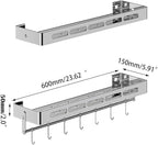 2-Tier Floating Shelf with Removable Hooks, 23.6 inches, Stainless Steel Wall Mounted Bathroom Shelves，Polishing