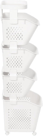 Tiered Laundry Storage Organizer Tiered Laundry Hamper Sorter Bathroom Laundry Basket with Wheels Removable Plastic Storage Basket for Kitchen (4-Tier)