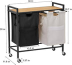 Laundry Hamper Cart, 2-Compartment Laundry Basket with Wheels, 93L Laundry Sorter with Removable Bags and Handle, for Bathroom, Dorm, Laundry Room