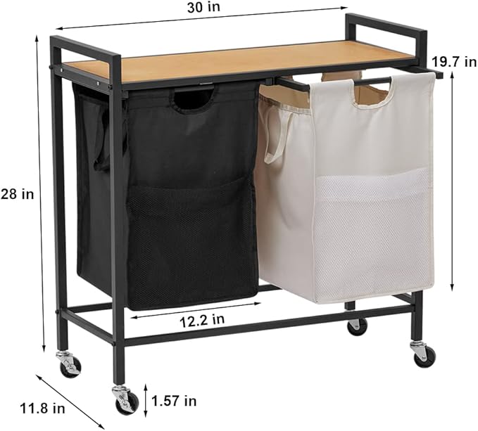 Laundry Hamper Cart, 2-Compartment Laundry Basket with Wheels, 93L Laundry Sorter with Removable Bags and Handle, for Bathroom, Dorm, Laundry Room