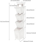 3/4 Tier Rolling Laundry Baskets Cart With Wheels,Narrow Laundry Hamper Sorter for Clothes, Towels, Plastic Clothes Storage Hamper,for Kitchens, Laundry Rooms,Bedrooms (White-4)