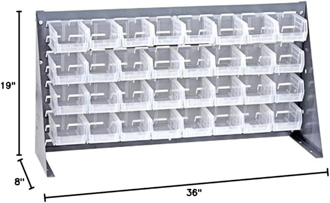 Quantum Storage Systems QBR-3619-210-32CL Ultra Bin Complete Bench Rack Package with 32 Ultra Bins, 36" x 8" x 19" , Clear