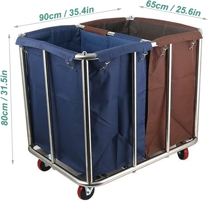2-Bag Laundry Sorter Cart,Laundry Basket with Wheels Heavy Duty Rolling Carts, Industrial Laundry Rooms Organizer Cart for Linen Clothes Storage