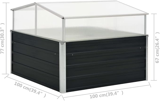 Medium Greenhouse 39.4 x 39.4 x 30.3 in Anthracite Galvanized Steel Frame with Polycarbonate Panels for Outdoor Garden Patio Balcony