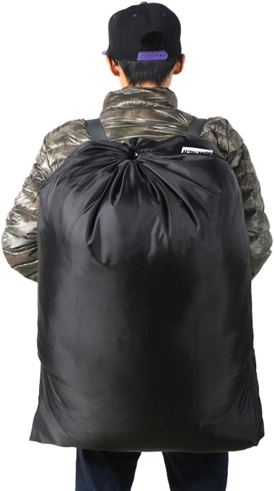 Laundry Bag Backpack, 27” x 34”Sturdy Laundry Bag with Shoulder Straps Drawstring Closure Heavy Duty Foldable Laundry Backpack for College, Travel, Laundromat, Apartment (black)