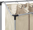 vidaXL Laundry Basket, 4-Bag Laundry Sorter, Rolling Laundry Basket with Removable Bags for Clothes Storage, Laundry Hamper with Wheels, Cream Steel
