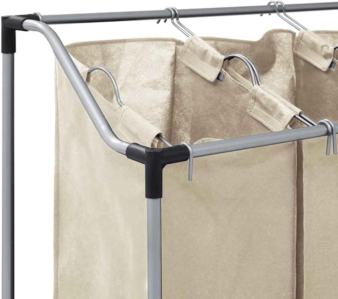 vidaXL Laundry Basket, 4-Bag Laundry Sorter, Rolling Laundry Basket with Removable Bags for Clothes Storage, Laundry Hamper with Wheels, Cream Steel