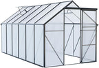 Polycarbonate Greenhouse with Rain Gutter and Roof Vent, Raised Base and Anchor Aluminum Heavy Duty Walk-in Green House, Outdoor Patio Sunroom with Sliding Door (Black, 122.44*74.8*76.77in)