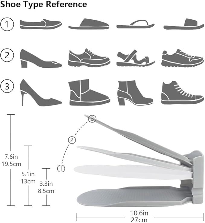 Shoe Slot Organizer, Shoe Rack, Shoe Slots Organizer For Closet, Shoe Space Saver, Simple Shoe Organizer, Adjustable Shoe Rack (Gray,10 Pack)
