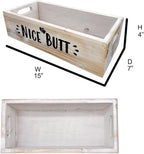 Admired By Nature Distressed Decorative Home Décor Nesting Organizer Wooden Rectangle Gift Wood Crates, Rustic White Storage Container for Bathrooms 'Nice Butt Hello Sweet Cheeks' Phrase
