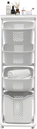 4-Tier Rolling Laundry Sorter with Removable Baskets, Laundry Cart Organizer for Bathroom, Laundry Room & Closet, Space-Saving Storage for Home and Dorm, White