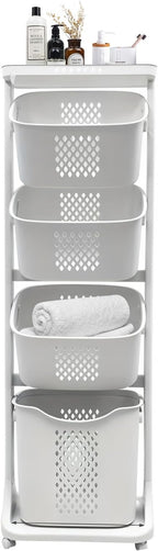 4-Tier Rolling Laundry Sorter with Removable Baskets, Laundry Cart Organizer for Bathroom, Laundry Room & Closet, Space-Saving Storage for Home and Dorm, White