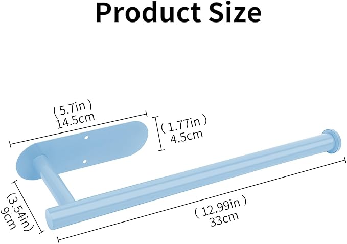 YeeBeny Blue Paper Towel Holder - Self Adhesive or Drilling, Under Cabinet Blue Paper Towel Rack, Wall Mounted Roll Holder for Kitchen