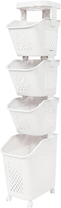 Tiered Laundry Storage Organizer Tiered Laundry Hamper Sorter Bathroom Laundry Basket with Wheels Removable Plastic Storage Basket for Kitchen (4-Tier)