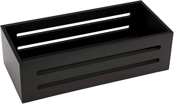 Bathroom Decor Box,Wooden Toilet Tank Topper Basket Tray,Back of Toilet Basket for Paper Storage Bathroom Counter Organizer (Black, Hollowed-Out 15 * 6.1 * 3in)