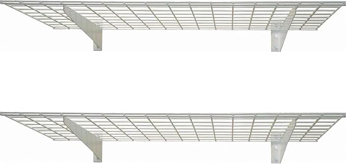 Hyloft 00630 2-Pack Heavy Duty Steel Wall Garage Shelving, 48-Inch X 24-Inch Wall Mounted Shelves for Garage Storage, Low-Profile Brackets, Max Shelf Load 150 Pounds, White Powder Coated Finish