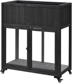 Patio 35.4''x17.7''x37.4'' Mini Wood Cold Frame, Compact 2 Doors Garden Greenhouse with Wheels, Raised Bed with Liner for Indoor Outdoor Use (Black)