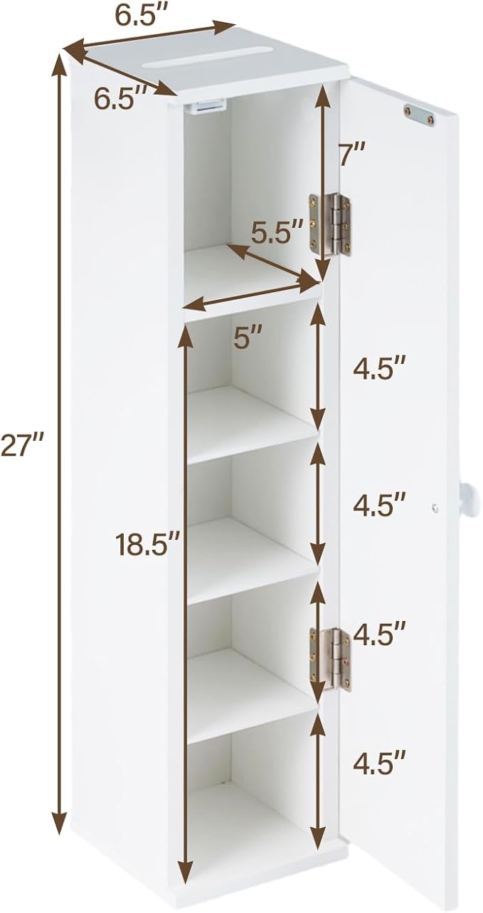HOMGX Slim Bathroom Storage Cabinet, Freestanding Cabinet with Detachable Shelves & Top Slot, Toilet Paper Storage Holder for Small Spaces, Bathroom, Living Room, White