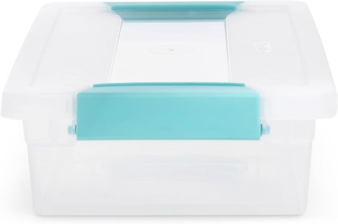 Sterilite 6 Quart Clear Latch Lid Stackable Storage Box Tote, 12 Pack, and Small Clear Latch Lid File Clip Box, 12 Pack for Household Organization