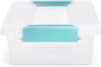 Sterilite 6 Quart Clear Latch Lid Stackable Storage Box Tote, 12 Pack, and Small Clear Latch Lid File Clip Box, 12 Pack for Household Organization