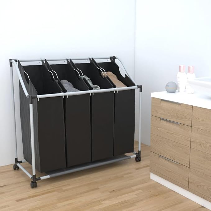 vidaXL Laundry Sorter with 4 Bags Black Gray Cart Organizer Clothes Basket