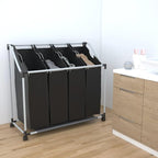vidaXL Laundry Sorter with 4 Bags Black Gray Cart Organizer Clothes Basket