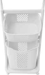 LYNICESHOP Rolling Laundry Basket Organizer, Laundry Hamper Basket Sorter Clothes Storage Laundry Sorter Cart Rolling Laundry Sorter 2 Tier Organizer Shelf with 2 Basket